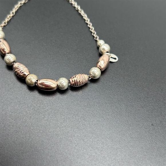 925 Sterling Silver Tri-Color Etched Beaded Bracelet Adjustable Marked - Picture 3 of 10